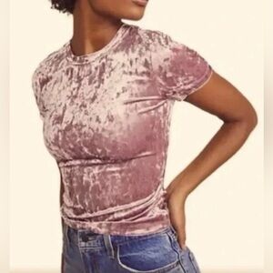 Intimately Free People Crushed Velvet Pink Baby Tee L